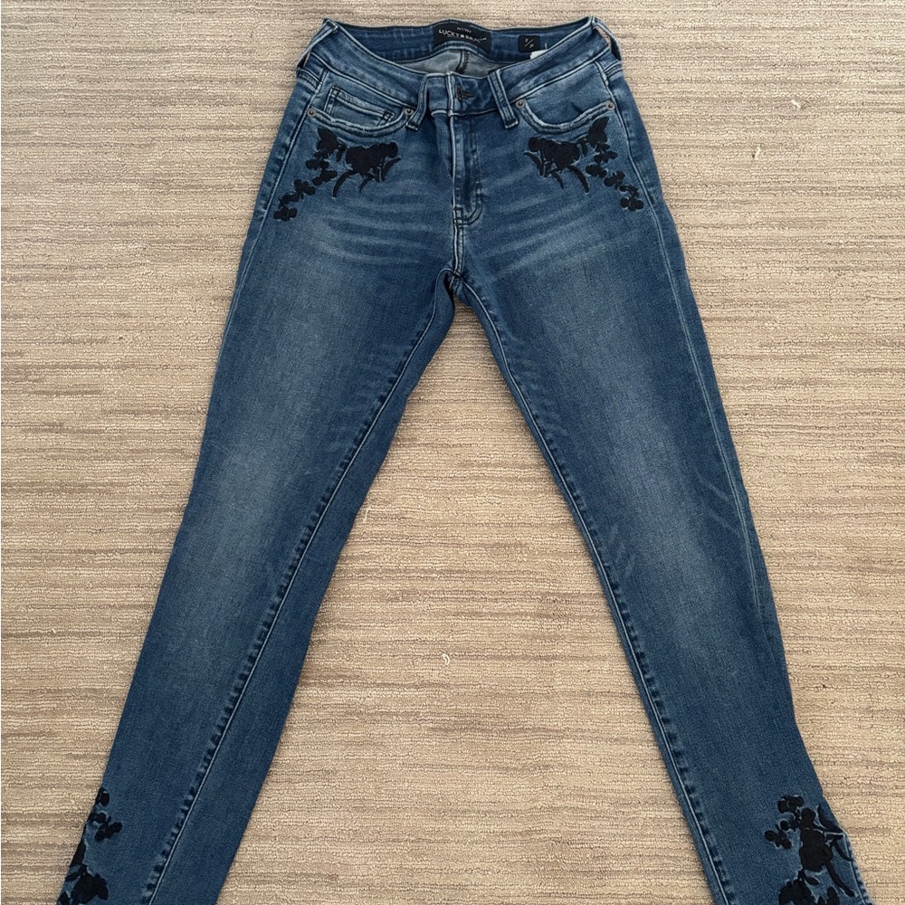 Lucky Brand Jeans Lolita Skinny Women’s 2/26 Mid Rise Embroidered Floral Jeans